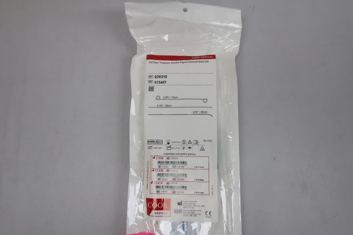 G15607 - COOK - sof-flex double pigtail ureteral stent set, pediatric: 3f x 10cm, (EA)