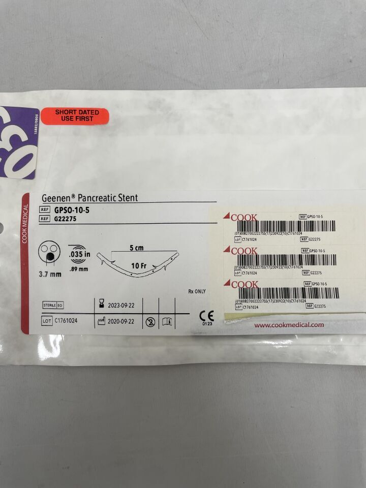 G22275 - COOK - Geenen Pancreatic Stent Only 10F x 5cm, (EA)