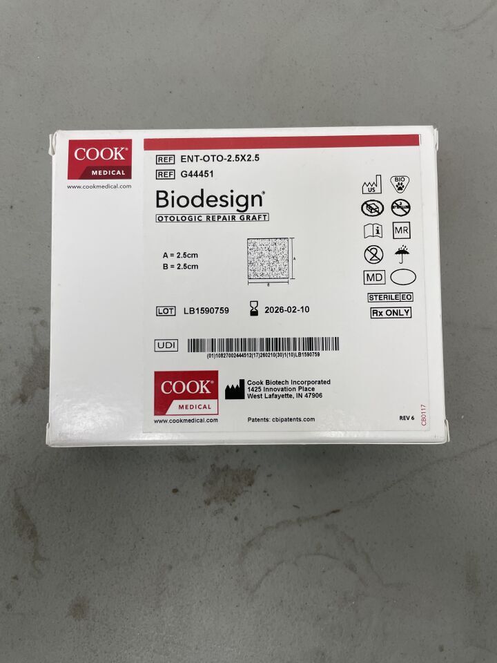 G44451 - COOK - Biodesign Otologic Repair Graft, 2.5cm x 2.5cm, (BX/1)