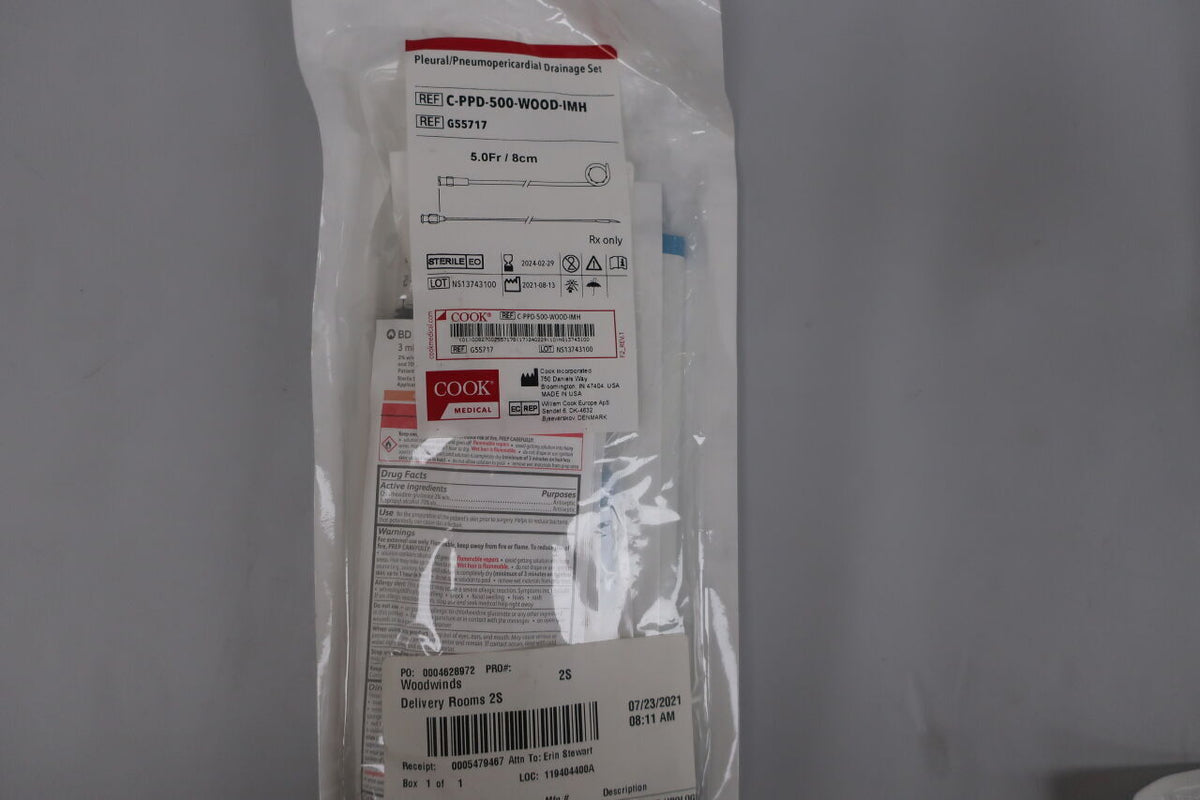 G55717 - COOK - wood pleural/pneumopericardial drainage set 5f, (EA)