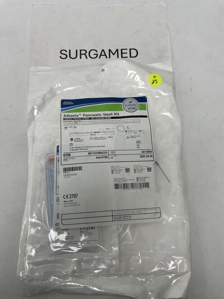 3738 - BOSTON SCIENTIFIC - Advanix Pancreatic Stent Kit - Single Pigtail/No Leading Barb - 4Fr x 7cm, (EA)