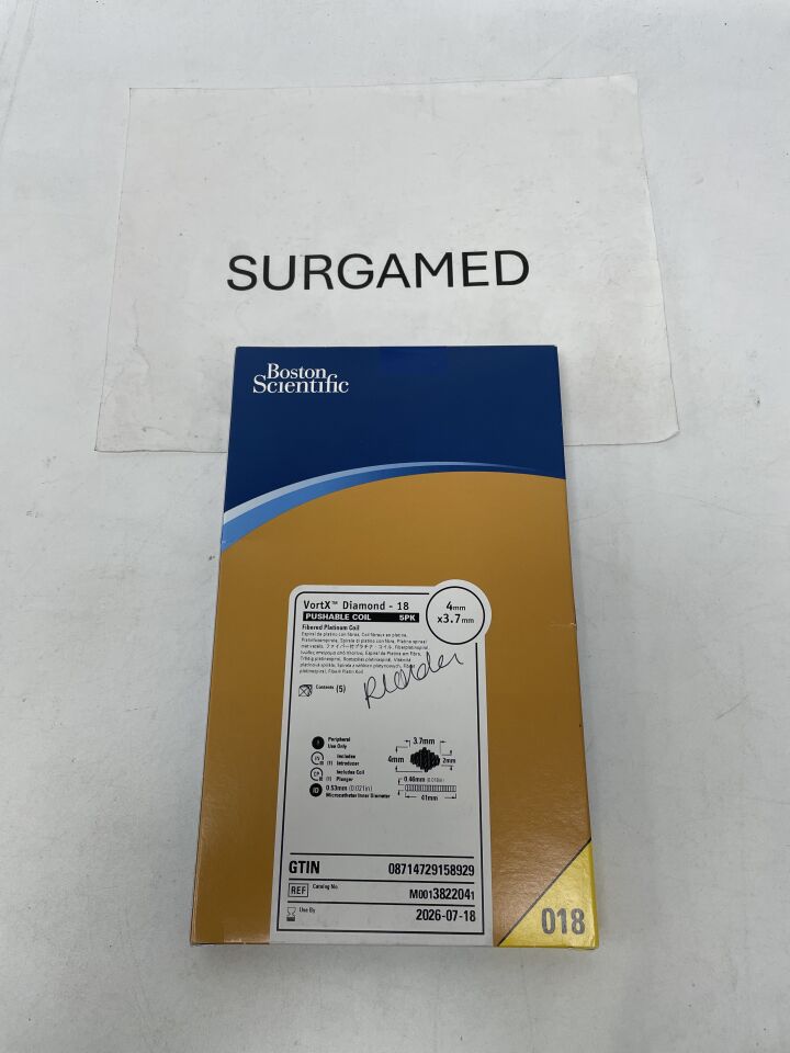 382204 - BOSTON SCIENTIFIC - VortX Diamond-18 Pushable Fibered Platinum Coil - 4mm x 3.7mm, (BX/5)