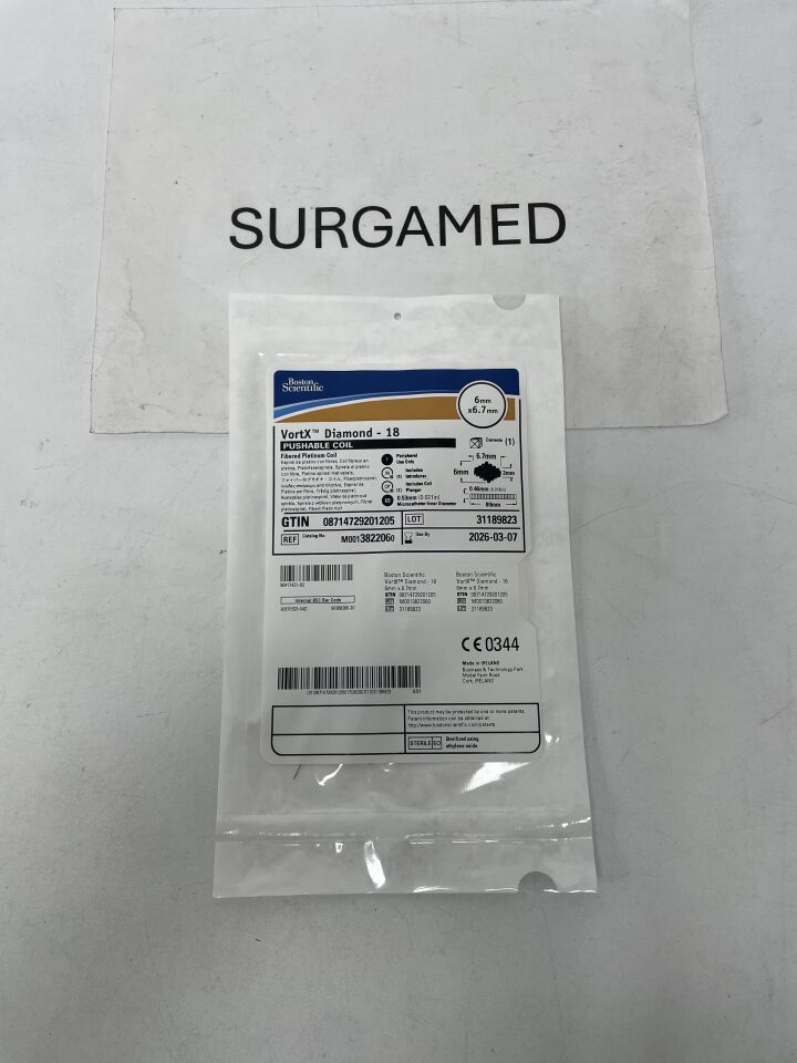 382206 - BOSTON SCIENTIFIC - VortX Diamond-18 Pushable Fibered Platinum Coil - 6mm x 6.7mm, (EA)