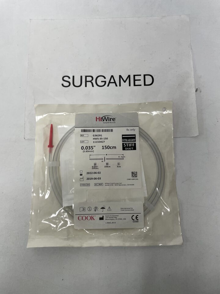 G36291 - COOK - HiWire Nitinol Core Hydrophilic Wire Guide - Straight/Stiff Shaft -0.035" x 150cm x 3cm, (EA)