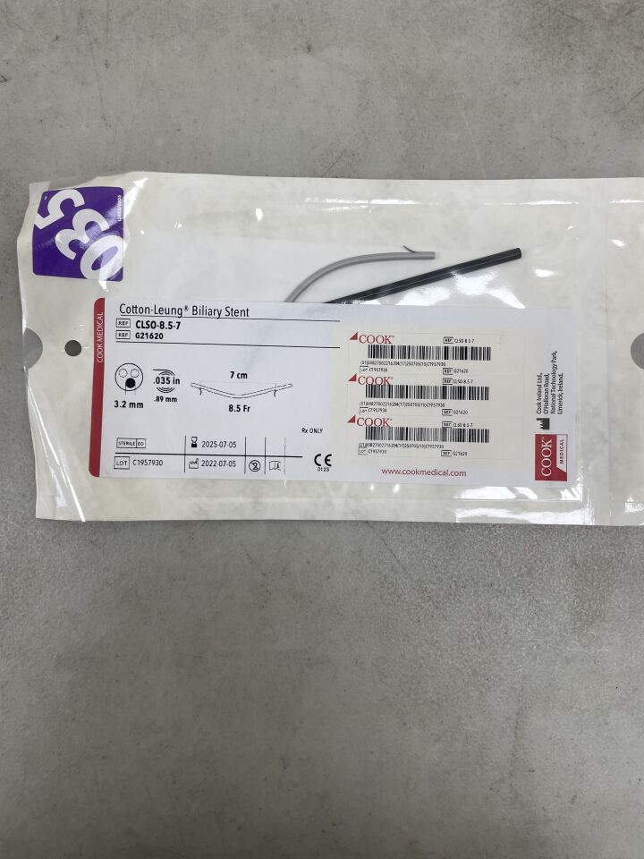G21620 - COOK - Cotton-Leung Biliary Stent Only 8.5F x 7cm, (EA)