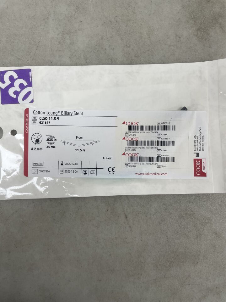 G21647 - COOK - Cotton-Leung Biliary Stent, 11.5F x 9cm, (EA)