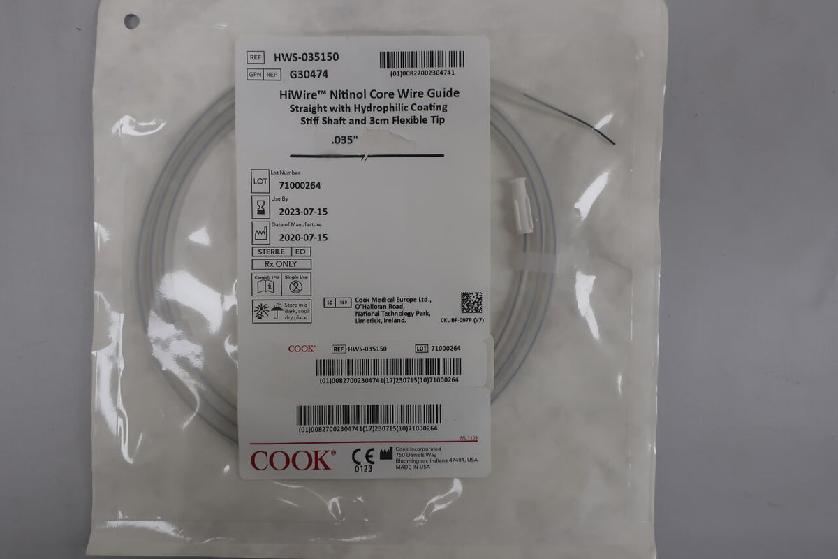 G30474 - COOK - HiWire Stiff-Body Straight Tip Nitinol Core Wire Guide, 0.035 in. dia. x 150 cm Length, (EA)