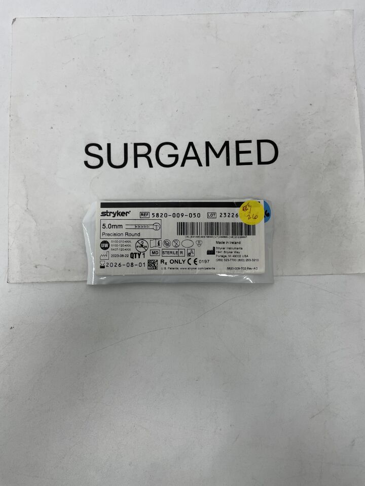5820-009-050 - STRYKER - Precision Round Flute Burr with RIM Glide Technology, 5 mm, (EA)