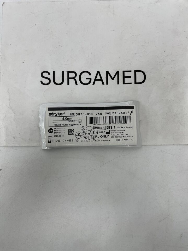5820-010-250 - STRYKER - 5.0mm Round Fluted Bur Aggressive, (EA)