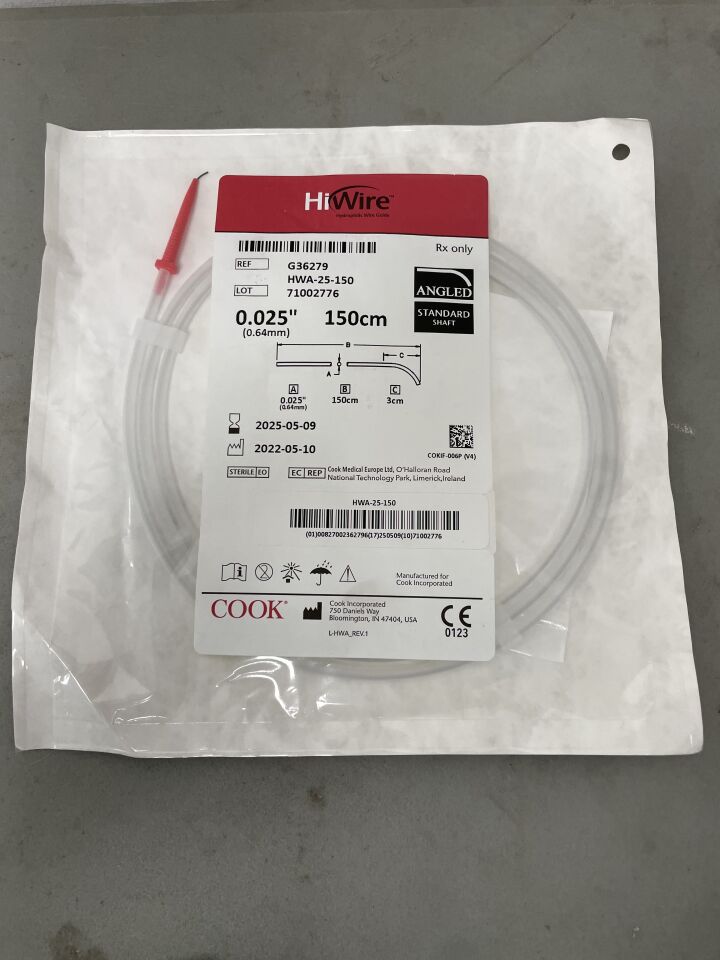 G36279 - COOK - HiWire Nitinol Core Hydrophilic Wire Guide - Angled/Standard Shaft - 3cm Flexible Tip - .018" x 180cm, (EA)