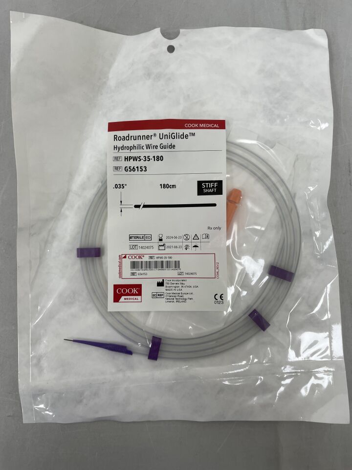 G56153 - COOK - Roadrunner UniGlide Stiff Shaft Straight Tip Hydrophilic Wire Guide, 0.035 in. dia. x 180 cm Length, (EA)