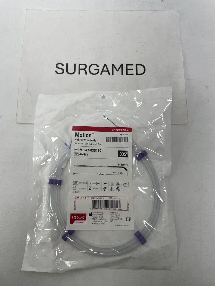 G44855 - COOK - Motion Hybrid Nitinol Wire Guide, Angled 0.035" x 150cm, 3cm Flexible, (EA)