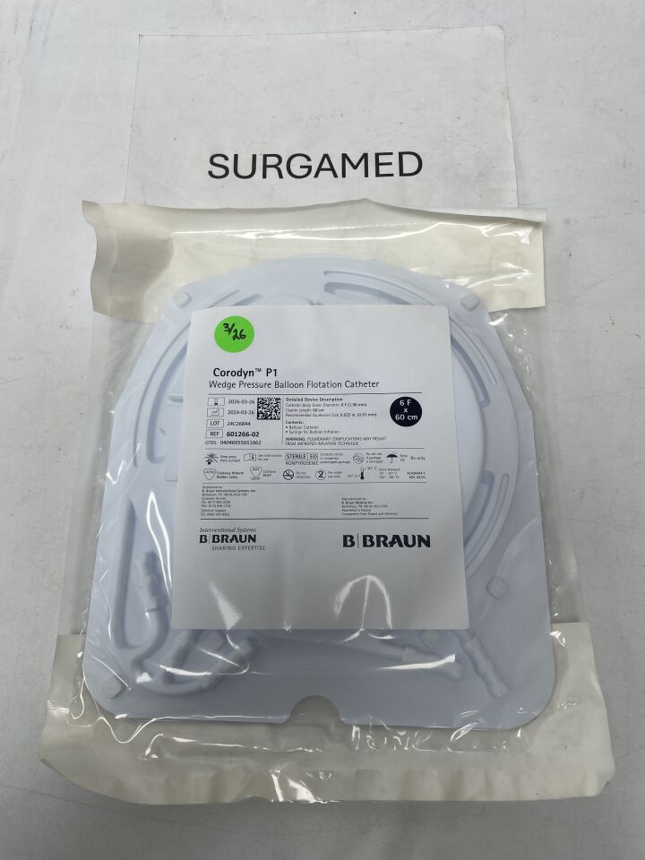 601266-02 - B BRAUN - Corodyn P1 Wedge Pressure Balloon Flotation Catheter - 6Fr x 60cm, (EA)