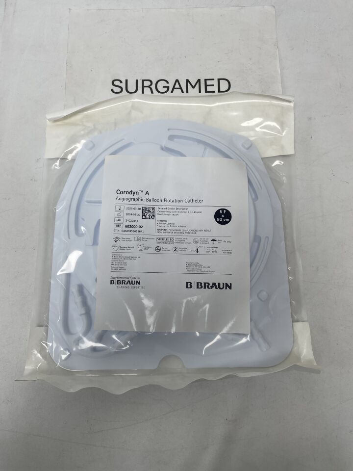 602000-02 - B BRAUN - Corodyn A Angiographic Balloon Flotation Catheter - 5Fr x 80cm, (EA)