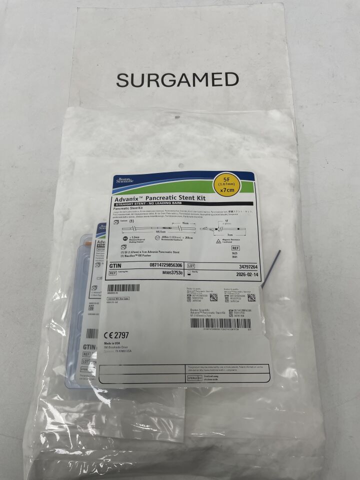 3753 - BOSTON SCIENTIFIC - Advanix Pancreatic Stent Kit - Straight/No Leading Barb - 5Fr x 7cm, (EA)
