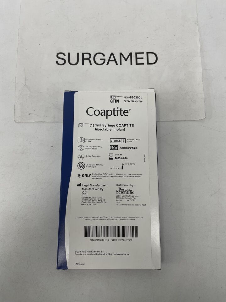 890300 - BOSTON SCIENTIFIC - Coaptite Injectable Implant, 1ml Syringe Combination of Calcium Hydroxylapatite Particles and (NaCMC) Carrier Gel Form, (BX/1)