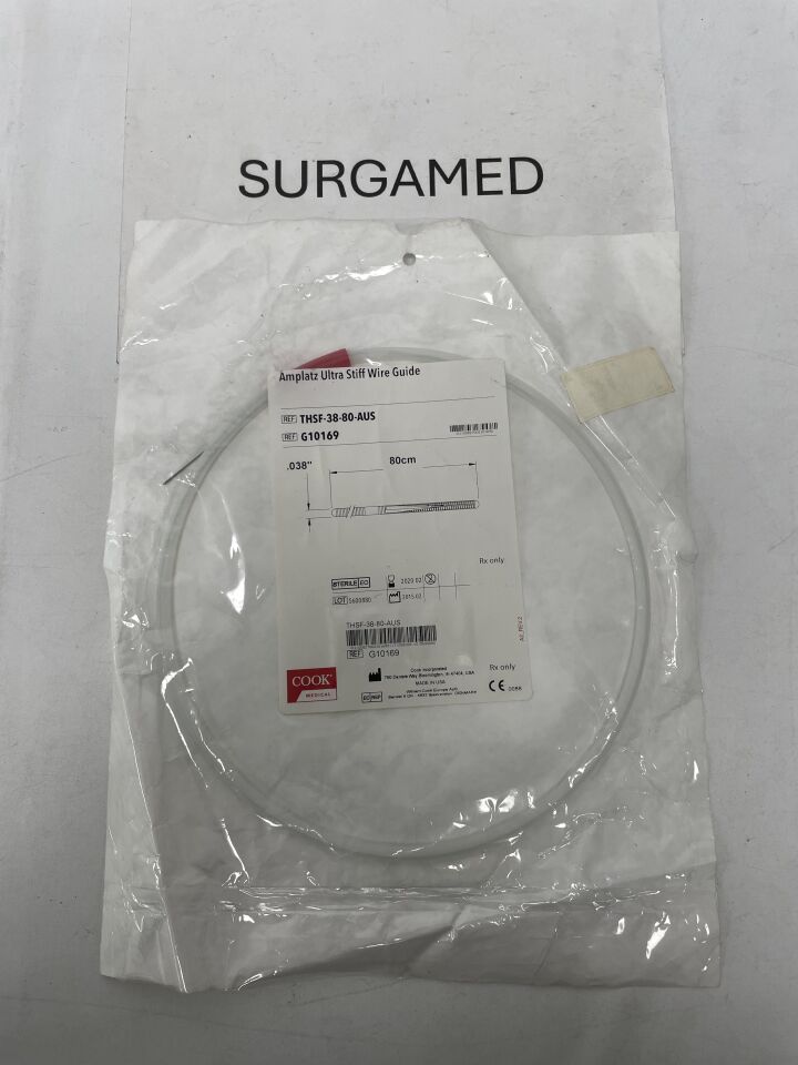 G10169 - COOK - Amplatz Ultra-Stiff Straight Guidewire, 0.038 in. dia. x 80 cm Length, (EA)