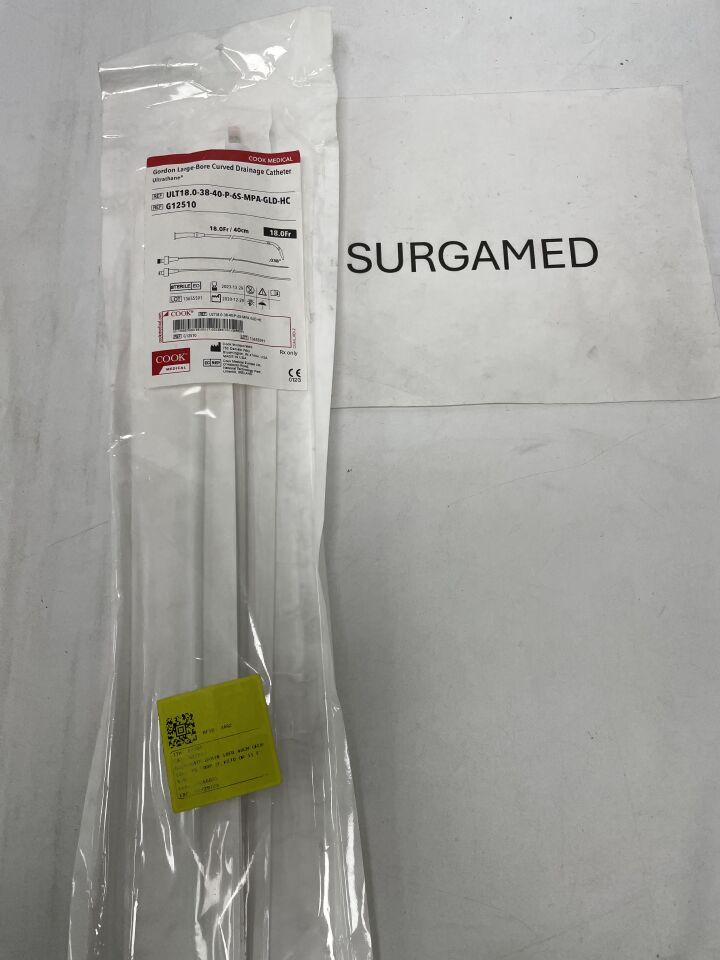 G12510 - COOK - Gordon Large-Bore Curved Drainage Catheter 18F X 40CM, (EA)