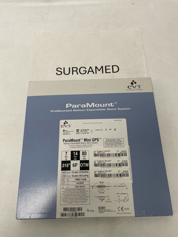 PMB8-7-14-80 - EV3 - ParaMount Mini GPS Balloon-Expandable Biliary Stent System - OTW - 7mm x 14mm x 80cm x .018", (BX/1)