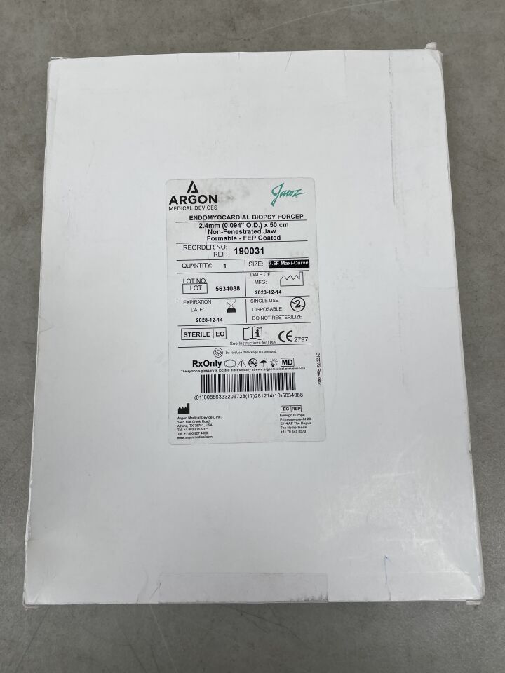 190031 - ARGON - Jawz Endomyocardial Biopsy Forceps, 7.5F Maxi Curve, 2.4mm x 50cm, (BX/1)
