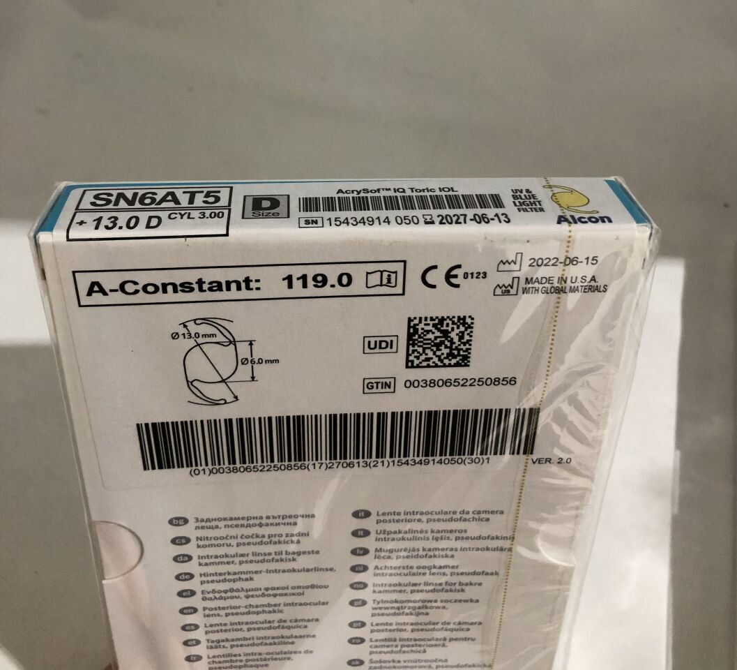 SN6AT5130 - ALCON - AcrySof IQ Intraocular Lens, +13.0D, CYL 3.00, Size D, A-Constant 119.0, 13.0mm x 6.0mm, (BX/1)