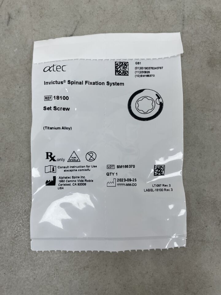 18100 - ATEC SPINE - Invictus Set Screw, (EA)
