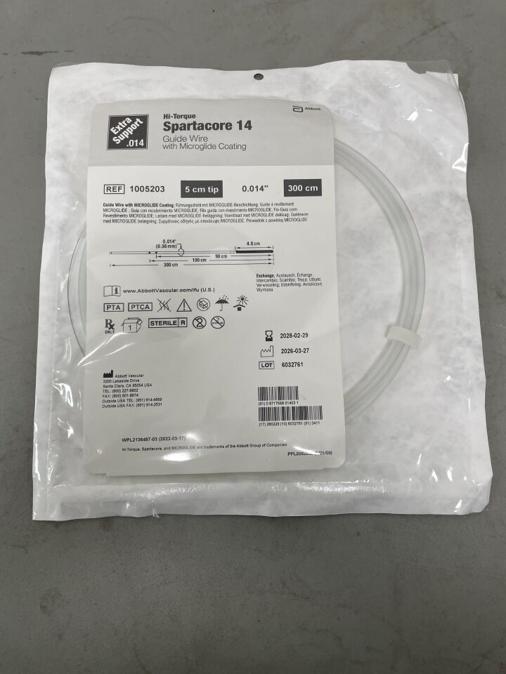 1005203 - ABBOTT - Hi-Torque Spartacore 14 Guide Wire - .014" x 300cm x 5cm, (EA)