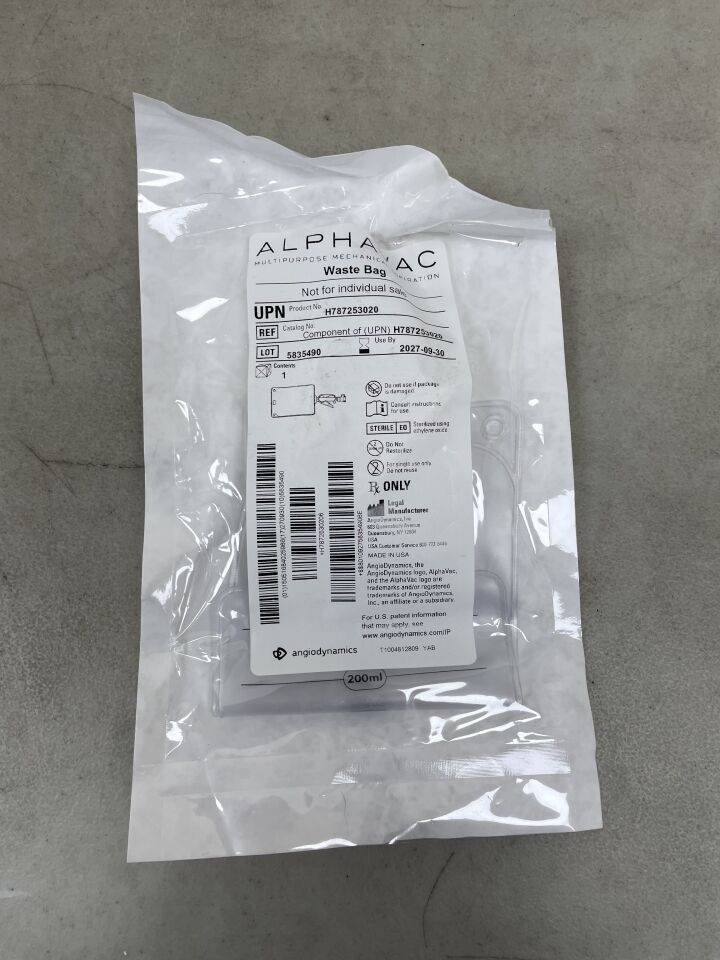 H787253020-WB - ANGIO DYNAMICS - AlphaVac Multipurpose Mechanical Aspiration, Waste Bag (WASTE BAG ONLY), (EA)