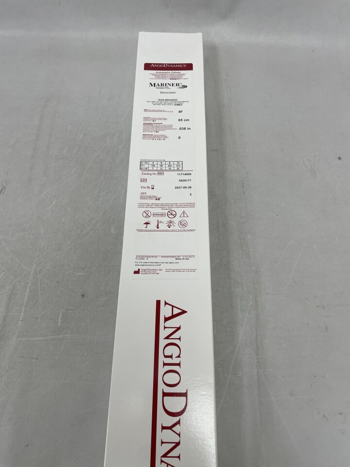 11714009 - ANGIO DYNAMICS - Mariner Hydrophilic-coated Angiographic Catheter - Berenstein - Non-Braided - 4Fr x .038" x 65cm, (BX/5)