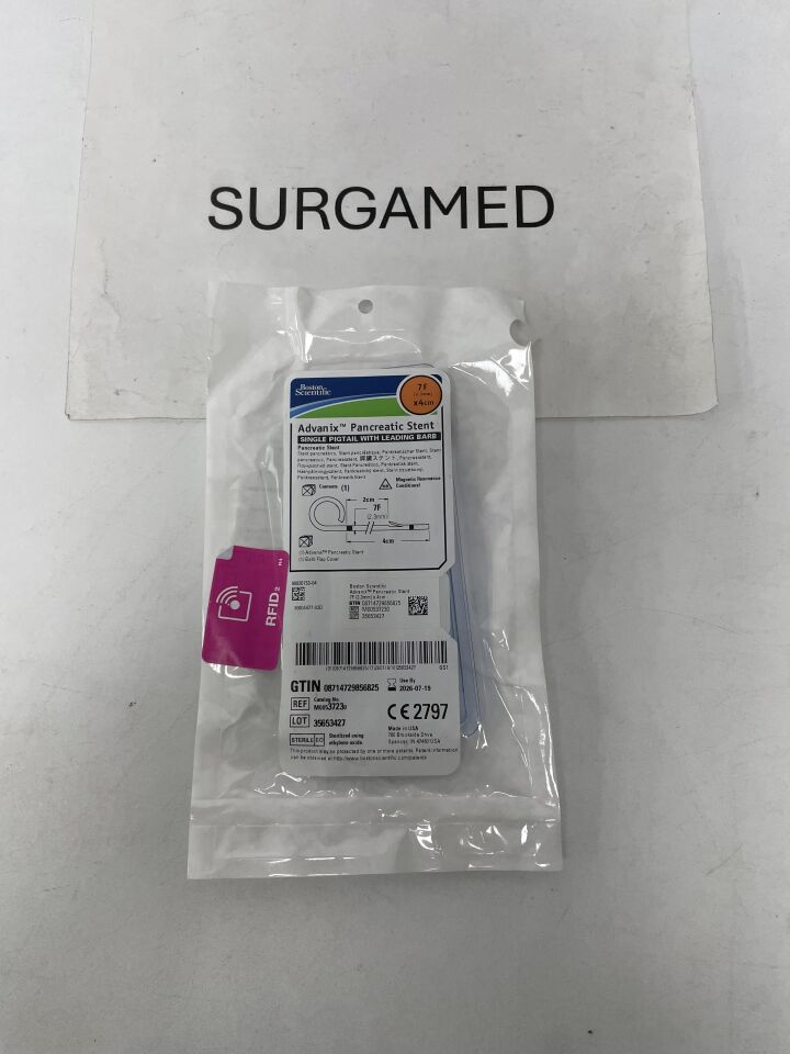 3723 - BOSTON SCIENTIFIC - Advanix Pancreatic Stent Single Pigtail w/Leading Barb - 7F x 4cm, (EA)