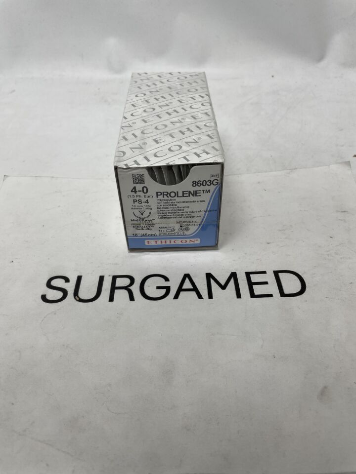 8603G - ETHICON - Prolene Non-Absorbable Monofilament Polypropylene Suture, Size 4-0, 18 in. Length, PS-4 Needle, (BX/12)