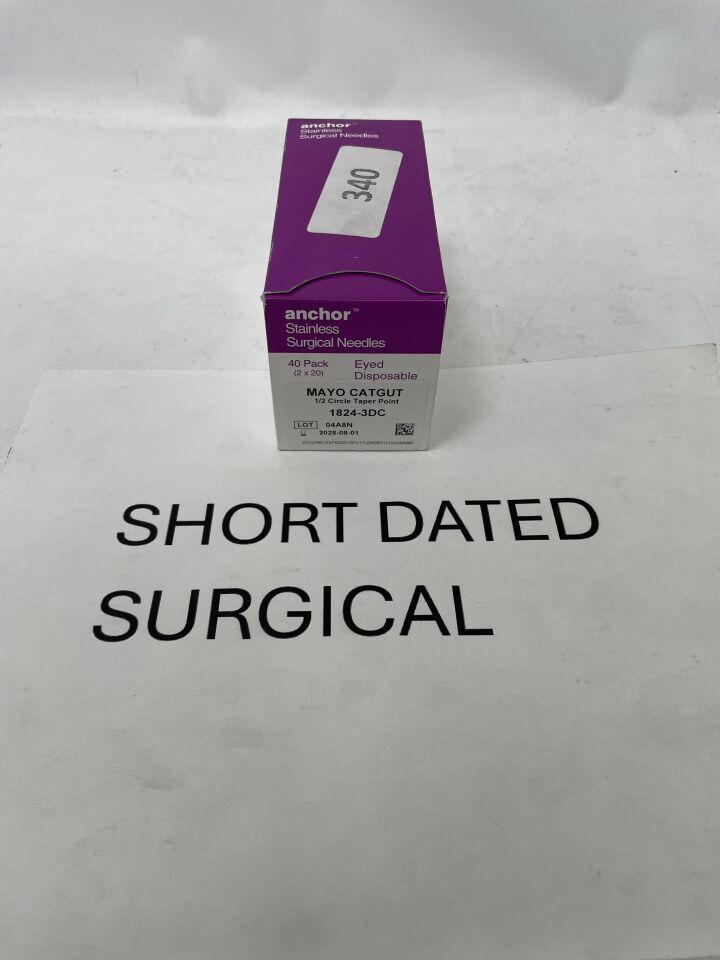 1824-3DC - ANCHOR - Mayo Catgut 1/2 Circle Suture Needle, Disposable, Taper Point, Size 3, (BX/40)