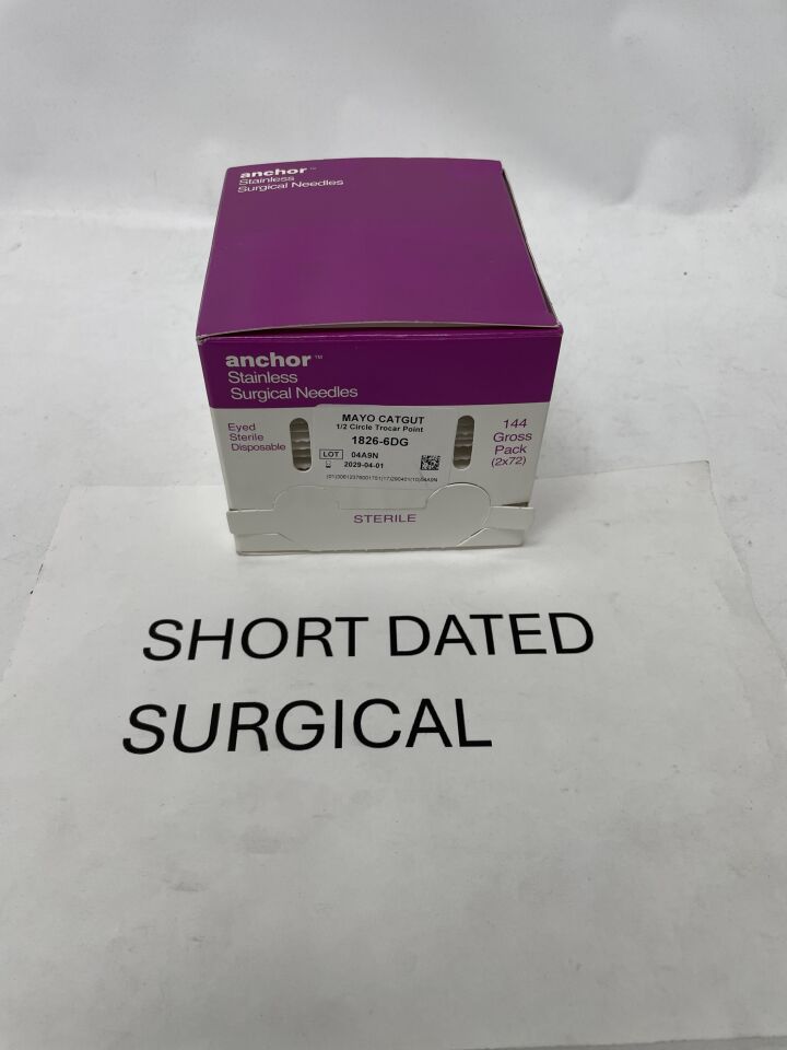 1826-6DG - ANCHOR - Mayo Catgut 1/2 Circle Suture Needle, Disposable, Trocar Point, Size 6, (BX/144)