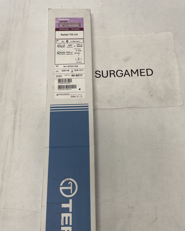 40-6011 - TERUMO - Radifocus Optitorque Angiographic Catheter - Radial TIG 4.0 - 6Fr x .038" x 100cm (L), (BX/5)
