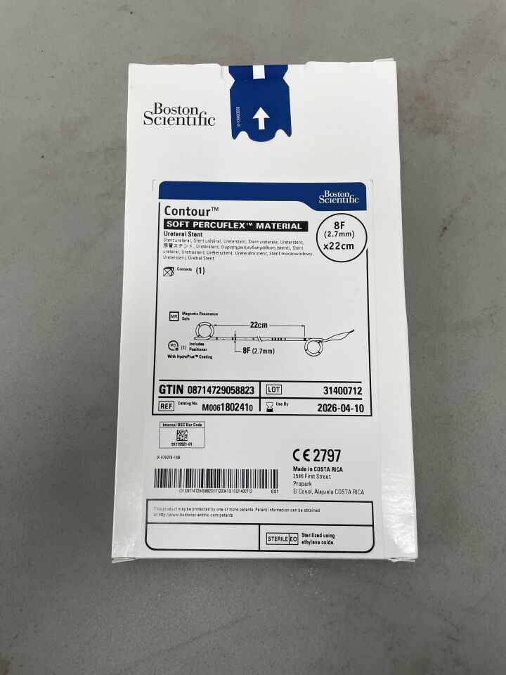 180241 - BOSTON SCIENTIFIC - Contour Ureteral Stent - Soft Percuflex Material - 8Fr x 22cm, (BX/1)