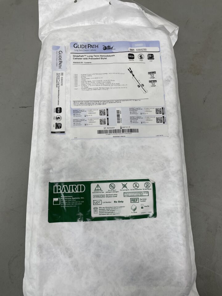 5393230 - BARD - GlidePath LT Hemodialysis Catheter, Straight, Standard 14.5F / 23cm / 28cm, Preloaded, (EA)