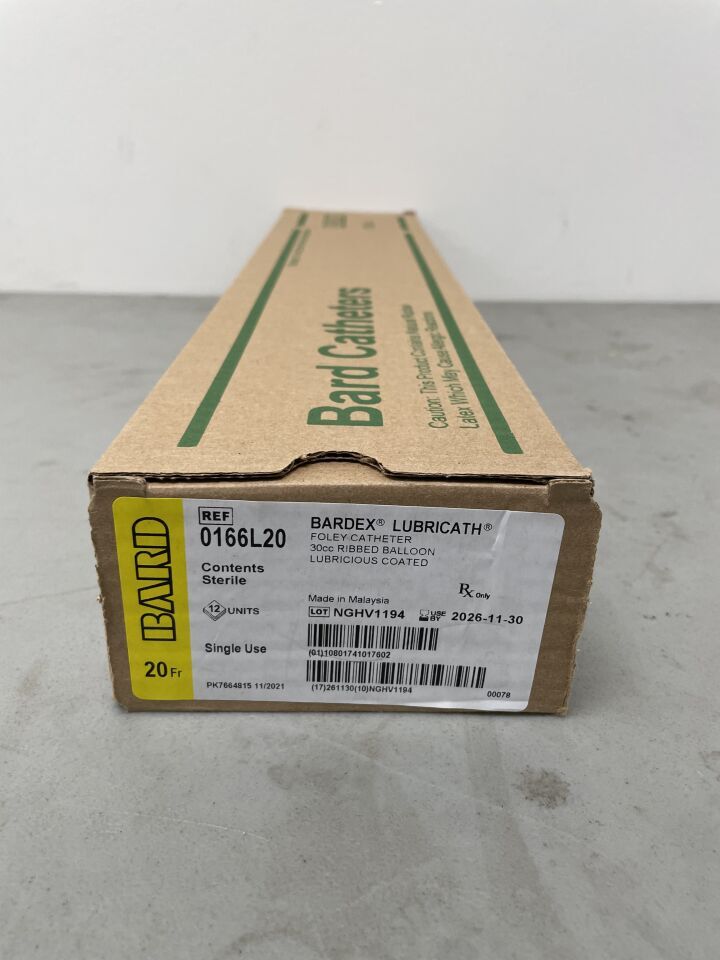 0166L20 - BARD - Bardex Lubricath Two-Way 20F Foley Catheter 30cc Balloon, (BX/12)