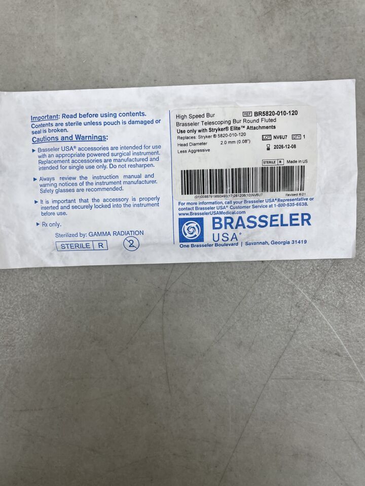 BR5820-010-120 - BRASSELER - Round Fluted Burr, 2 mm Head Diameter, Soft Touch, (EA)
