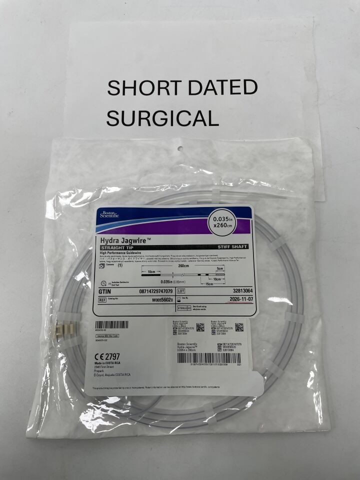 5602 - BOSTON SCIENTIFIC - Hydra Jagwire High Performance Guidewire - Straight Tip, Stiff Shaft - .035'' x 260cm | Full catalog ref: M00556020 | Short ref: 5602, (EA)