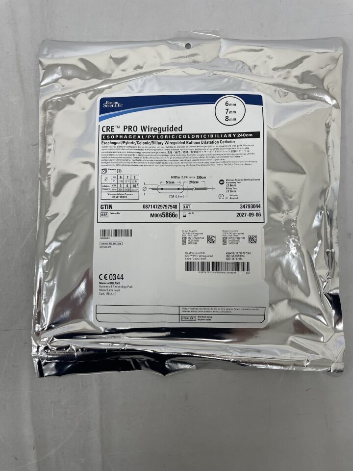 5866 - BOSTON SCIENTIFIC - CRE PRO Wireguided Balloon Dilatation Catheter - Esophageal/Pyloric/Colonic/Biliary - 6mm x 7mm x 8mm | Full catalog ref: M00558660 | Short ref: 5866, (EA)