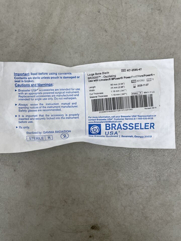 K7-2590-47 - BRASSELER - Large Bone Oscillating Saw Blade, 90 x 25 mm, 1.19 mm Thick, (EA)