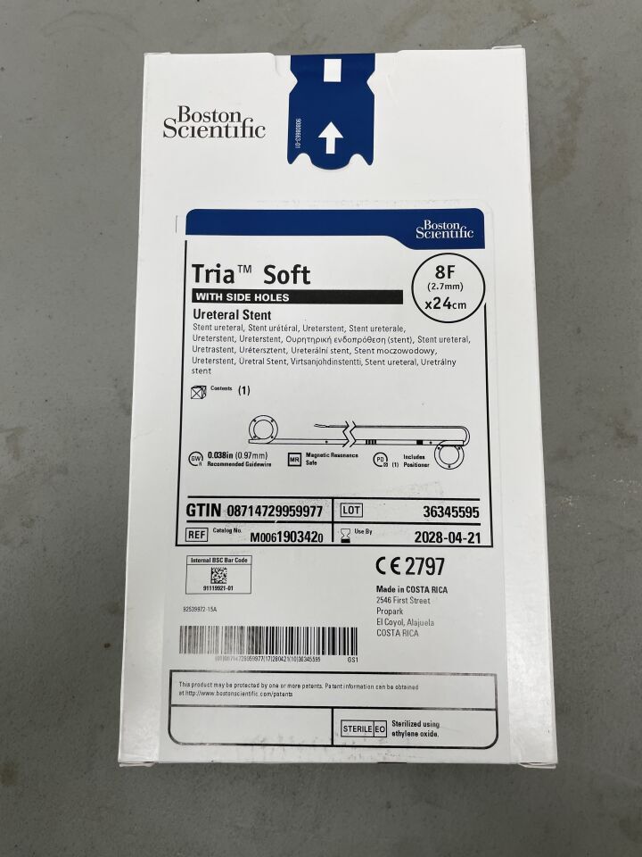 190342 - BOSTON SCIENTIFIC - Tria Soft Ureteral Stent with Side Holes - 8Fr x 24cm | Full catalog ref: M0061903420 | Short ref: 190342, (BX/1)