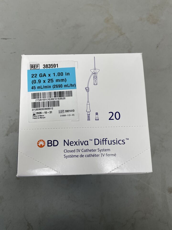 383591 - BD - Nexiva Closed IV Catheter Administration Sets with Vialon Catheter Biomaterial, 22 G x 1.00 in., (BX/20)