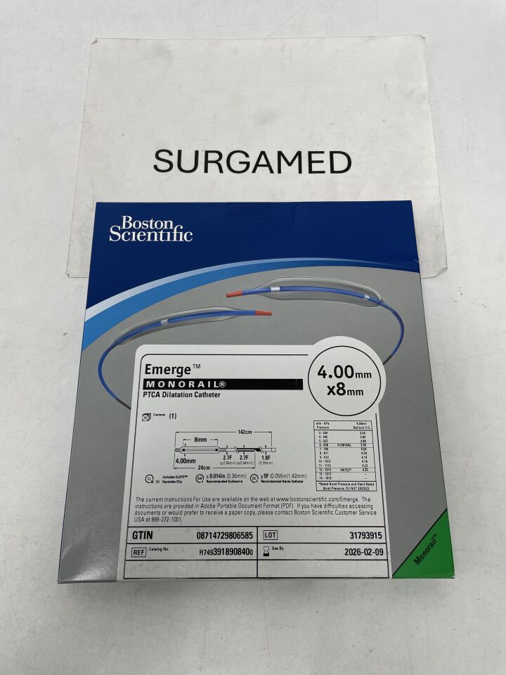 391890840 - BOSTON SCIENTIFIC - Emerge Monorail PTCA Dilatation Catheter - 4.00mm x 8mm, (BX/1)