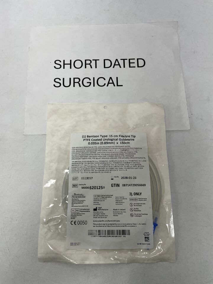 620125 - BOSTON SCIENTIFIC - PTFE Coated Urological Guidewire - 15cm Flexible Tip/Bentson-Type - .035" x 150cm, (EA)