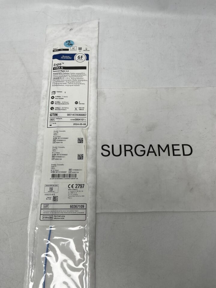 0864101 - BOSTON SCIENTIFIC - Expo Angiographic Catheter - FR3.5 - 6Fr x .056"/.038" x 100cm (L) - UOM EA - expiration 2024-05-06, (EA)