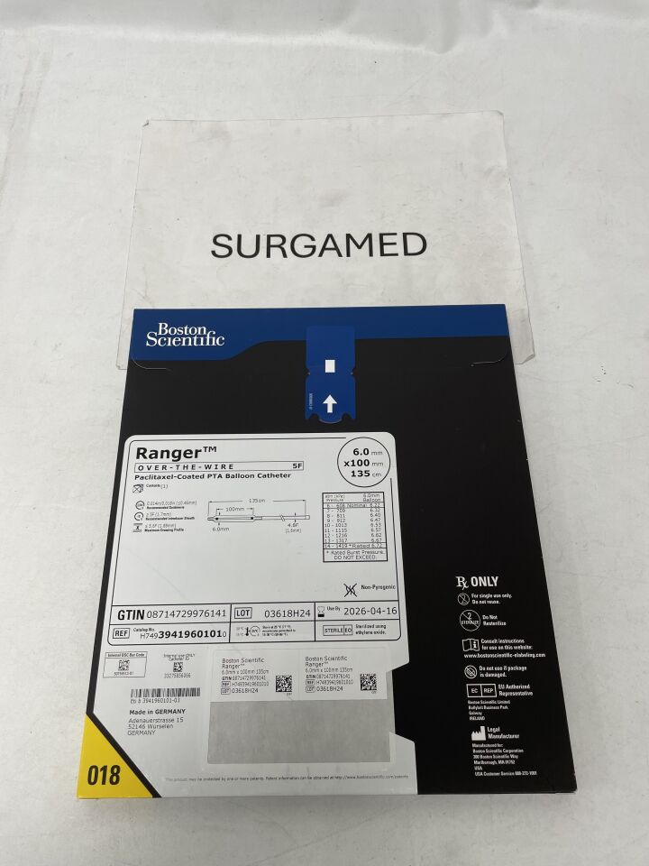 3941960101 - BOSTON SCIENTIFIC - Ranger Paclitaxel-Coated PTA Balloon Catheter - OTW - 6.0mm x 100mm x 135cm, (BX/1)