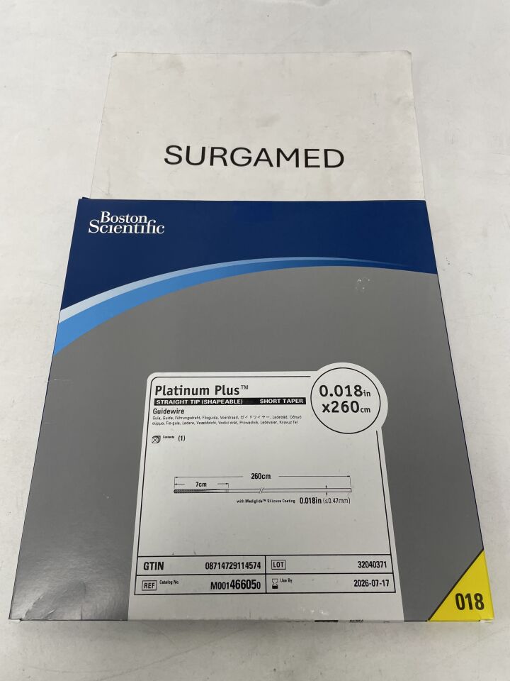 46605 - BOSTON SCIENTIFIC - Platinum Plus Guidewire - Straight Tip (Shapeable), Short Taper - .018" x 260cm, (BX/1)