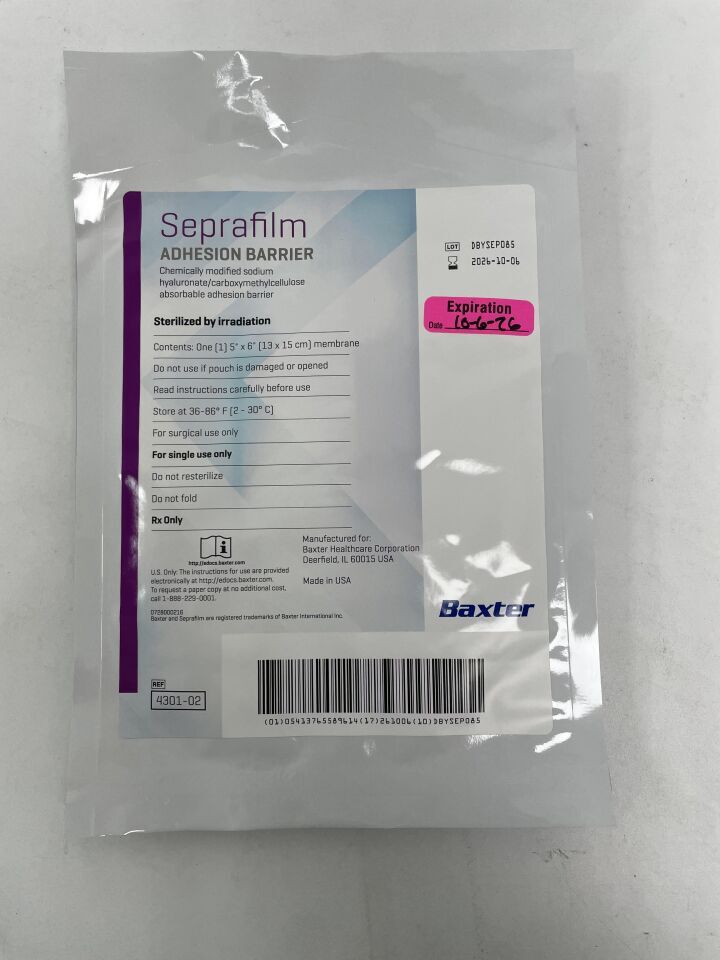 4301-02 - BAXTER - Seprafilm Adhesion Barrier: 5" x 6", (EA)