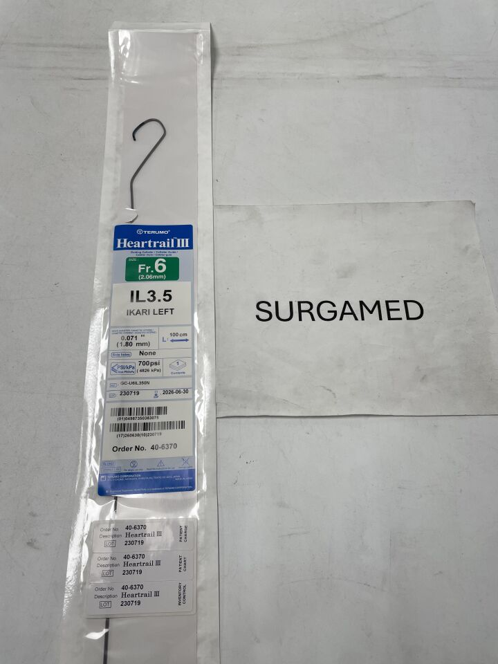 40-6370 - TERUMO - Heartrail III Guiding Catheter - IL3.5 - IKARI LEFT - GC-U6IL350N - 6Fr x .071" x 100cm (L), (EA)